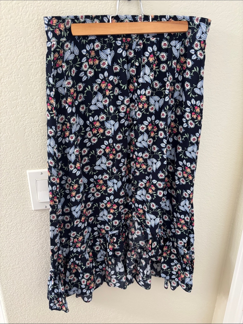 LOFT Navy Floral Maxi Skirt with Pink and White Blooms